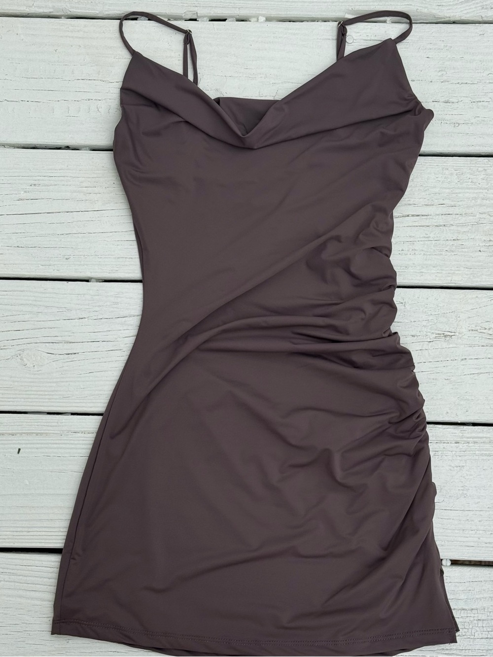 Cowl Neck | Mini Dress | Brown